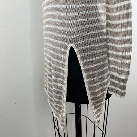 White + Warren Tan White Striped Linen Long Sleeve Round Neck Tunic Size XS - Picture 5 of 10